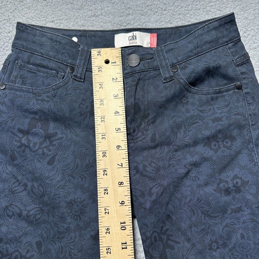 Cabi Jeans Women‎ 3196 Blue Black Lace Pattern Curvy Skinny Stretch Denim Size 2 - Picture 3 of 10